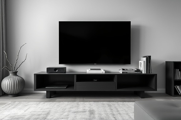 Minimalist storage furniture, sleek design, placing items, photorealistic, stylish living room with clean lines, highly detailed, magazines and remote controls, focus stacking, monochromatic, natural daylight, shot with a 35mm lens.